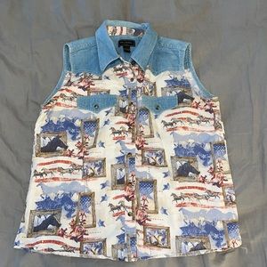 VINTAGE Bit & Bridle Western sleeveless button down shirt (snaps) size large